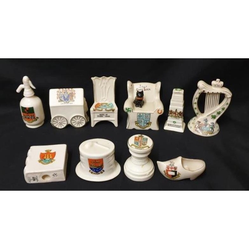 Crested Ware incl. Florentine China Lea on Sea caravan, model of a ...