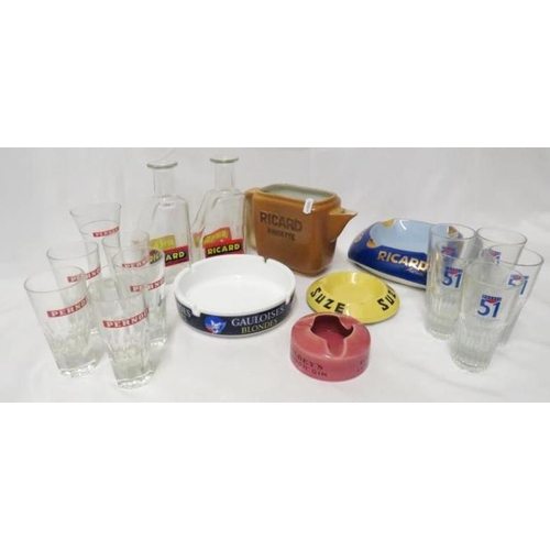 2040 - Vintage Drinks Advertising Glasses, ashtrays, jugs etc. incl. Ricard, Pernod Pastis 51, Suze, Pernod... 