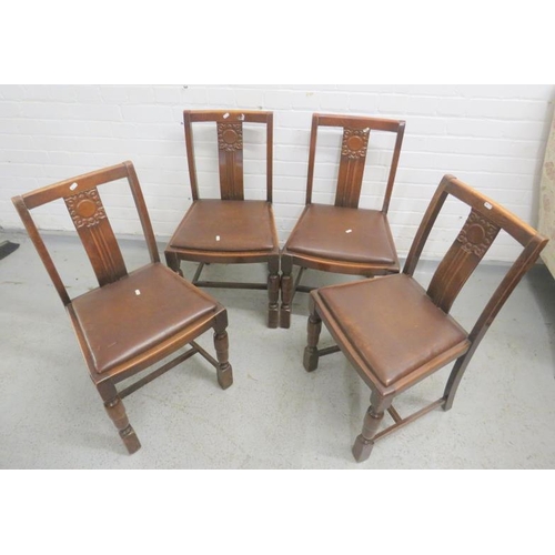 31 - Set of 4 Oak Vintage Dining Chairs with drop in brown seats (4)