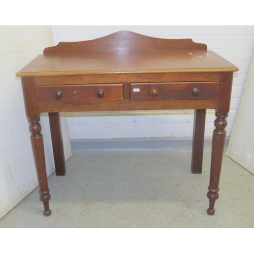 2 - Victorian Mahogany Side Table/Dressing Table with small upstand to rear, 2 drawers to front on turne... 