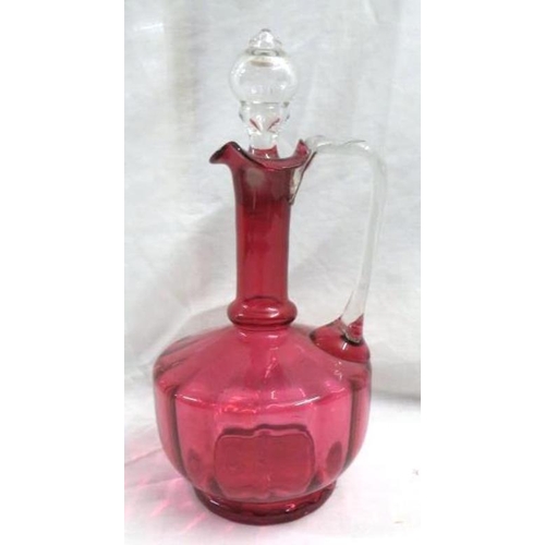 Cranberry & Clear Glass Claret Jug approx. 27cm H