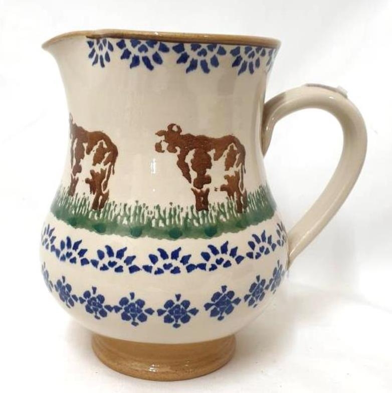 Nicholas Moses Pottery Jug decorated with stencil of cows, procession ...