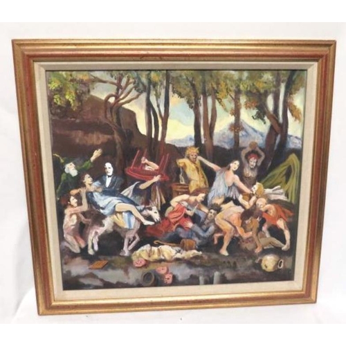 Framed Oil on Board Chaotic Woodland Party after Nicolas Poussin's 'The ...