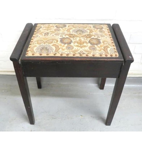 54 - Antique/Vintage Piano Stool with lift up tapestry inset top approx. 52cm W x 34cm D x 52cm H (A3)