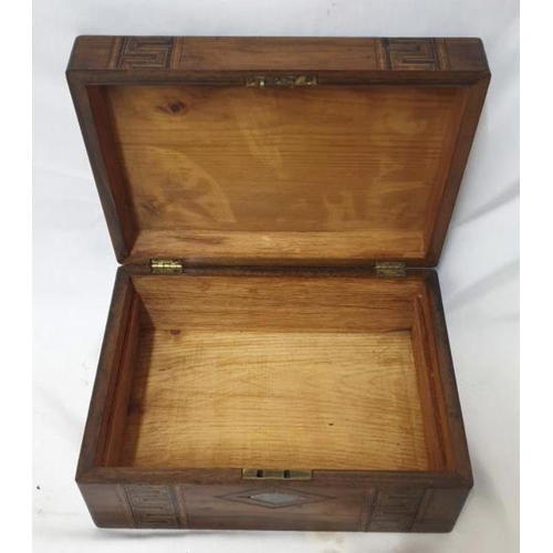 75 - C19th Walnut Box with parquetry bands, inlaid with mother of pearl, no interior approx. 27cm x 20cm ... 