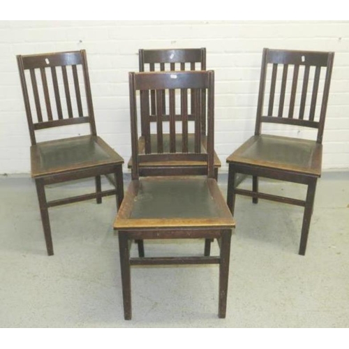 80 - 4 Early C20th Bar Back Oak Chairs with black inset seats (4)