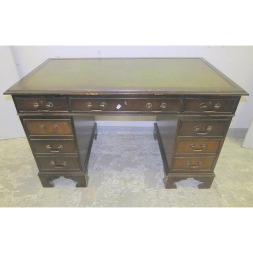 58A - Pedestal Desk, 3 drawers to either side with 1 long drawer, 2 short drawers over, inset gilt tooled ... 