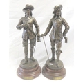 Pair Late C19th Carolean style spelter figurines, gentleman with ...