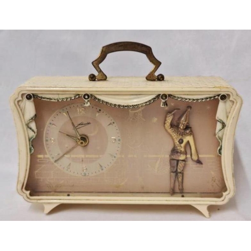 Lancel Schmid German Kitsch Alarm Clock with clown, pink dial signed