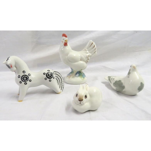 4 Russian Lomonosov Ceramics, dove, rabbit, Russian cockerel & Lovocsa ...