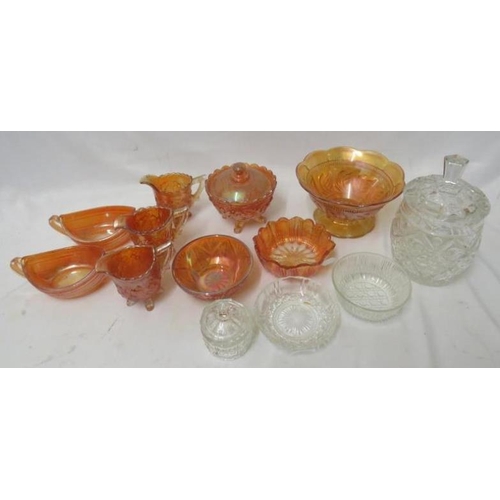 Carnival Glass & Fiesta Glass Dishes, jugs, clear glass biscuit barrel ...