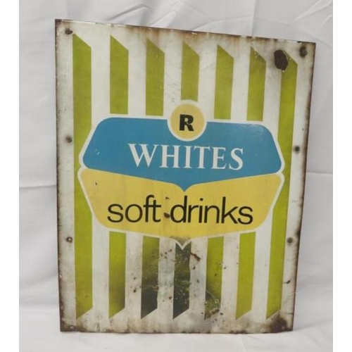 Enamelled R White Soft Drink Sign, Green & White Striped, Blue Shield 