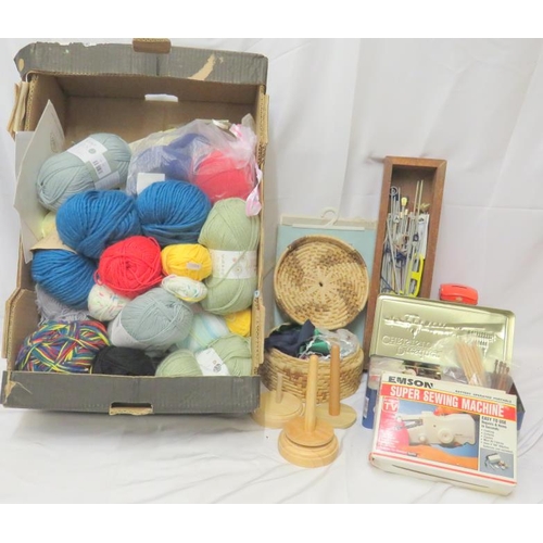 Wool for Knitting, needles, bobbin, Sarah Mapp design tapestry, buttons ...