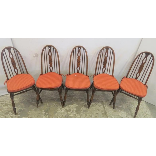 50 - Set of 5 Elm Seated Hoop Back, Stickback Windsor Style Kitchen Dining Chairs (A4)