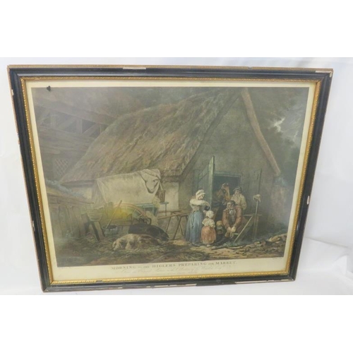 464 - 2 F/g Coloured Engravings 'Morning or Higlers Preparing For Market' & 'The Gypsies Tent' 66cm x 54cm... 