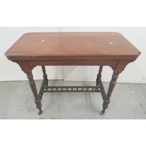 30 - Flipover Folding Top Victorian Card Table on carved supports, canted corner top approx. 90cm x 44cm ... 