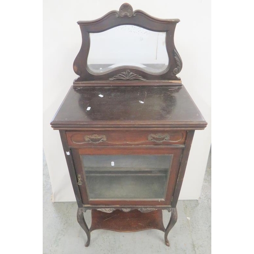 31 - Ebonised Victorian Display Case/Night Stand/Music Cabinet with mirrored upstand, single drawer over ... 