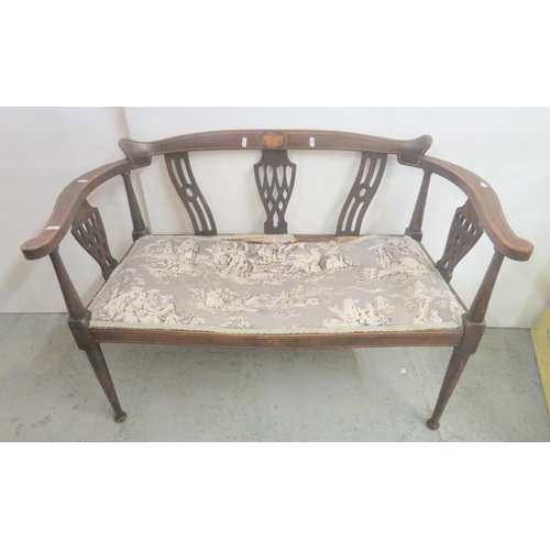 34 - Edwardian Salon Settee with tulle cushion, boxwood inlay approx. 102cm W x 49cm D x 41cm seat height... 