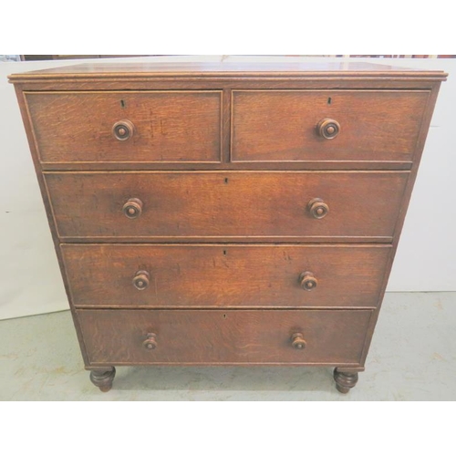 37 - Victorian Oak Chest of Drawers, 2 short over 3 long with turned handles approx. 109cm W x 54cm D x 1... 