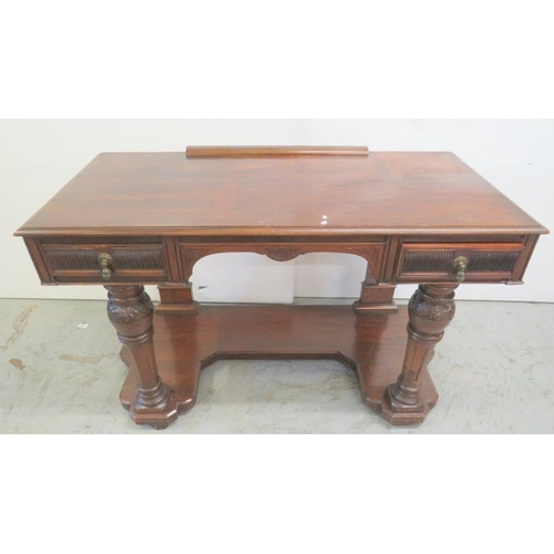 39 - Antique Renaissance Walnut/Mahogany Desk/Hall Table with 2 drawers to either side, platform base app... 