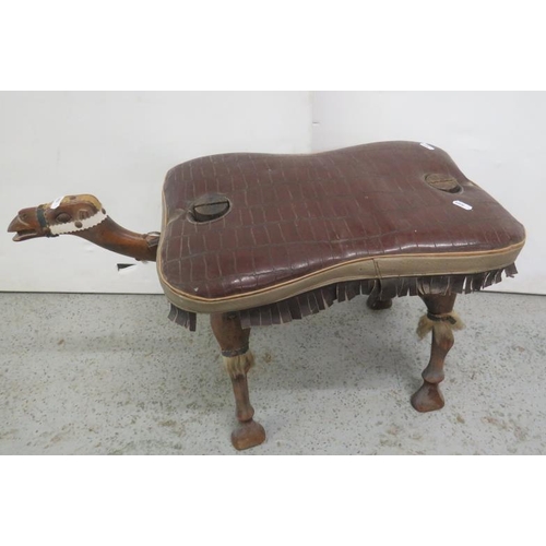 42 - Camel Stool, frame in the form of a camel with head & forelegs & leather seat approx. 65cm total len... 