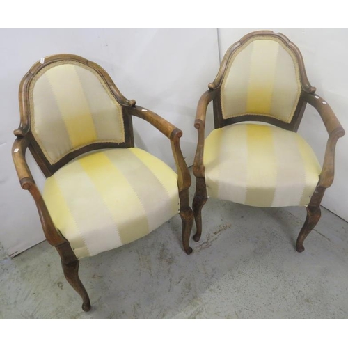 49 - Pair of Lemon Upholstered Fauteuil Show Wood Armchairs/Salon Chairs (2) (A7)