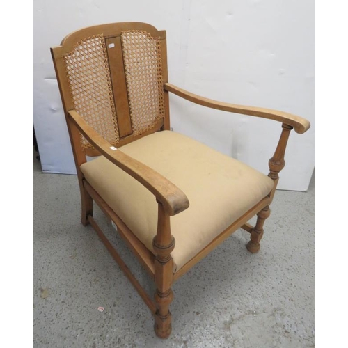 19 - Show Wood Frame Bergere Backed Armchair with cream/oatmeal upholstered seat approx. 62cm W x 65cm D ... 