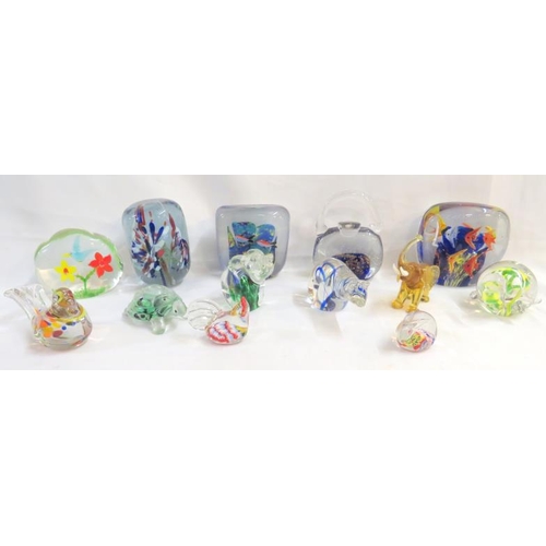 Murano Style Glass Paperweights containing fish, birds, flowers ...