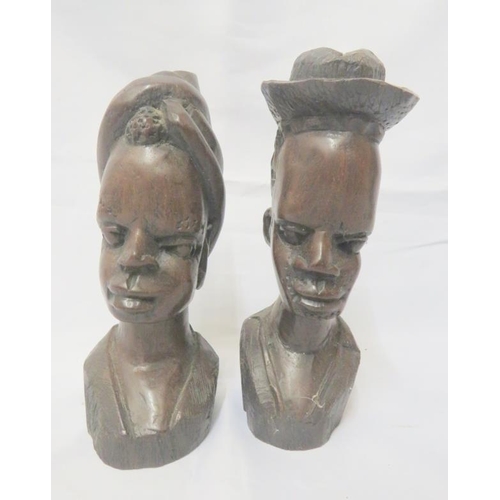 1627 - Pair of Carved Wooden African Busts approx. 22cm H, male & female, 6 Wooden Carved African Bust appr... 