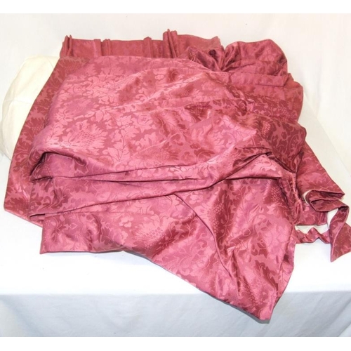 2036 - Pair Dark Pink Sateen Jacquard Curtains with pencil pleats, each curtain approx. 130cm wide x 200cm ... 