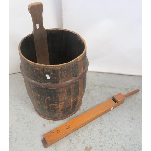 13 - Coopered Barrel/Bucket approx. 32cm dia. x 42cm H & Single Pipe from an organ (2) (A6)