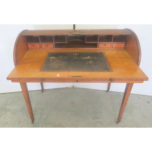 15 - Georgian Writing Table/Bureau with tambour top, leather inlaid writing surface, 2 inlaid doors to fr... 