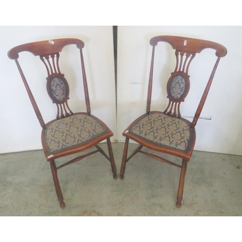 17 - Pair of Antique Side/Bedroom Chairs with overstuffed inset blue upholstered seats approx. 43cm seat ... 