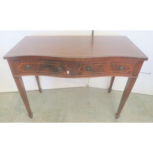 21 - Serpentine Fronted Boxwood Inlaid 2 Drawer Side Table/Dressing Table on tapering spade footed suppor... 