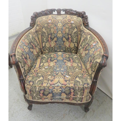 25 - Show Wood Framed Baroque Style Tapestry Upholstered Salon Suite: settee & 2 armchairs approx. 82cm W... 