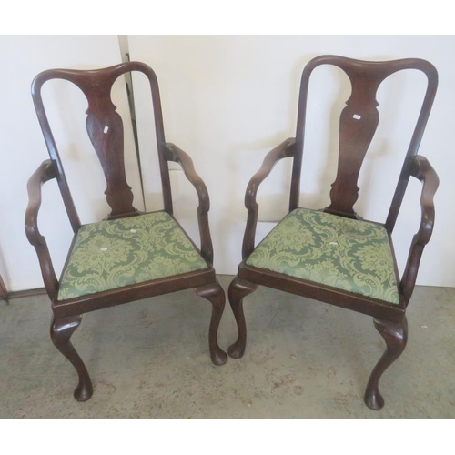 8 - Set of 6 Queen Anne Style Mahogany Side Chairs with green upholstered drop in seat & Wind-out Dining... 