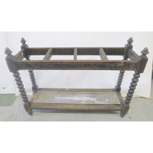 43 - Antique Oak Umbrella/Stick Stand with drip pan approx. 91cm L x 27.5cm W x 68cm H (A10)