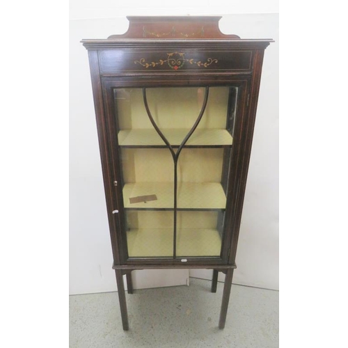 48 - Edwardian Inlaid Walnut Side/Display Cabinet with 2 drawers to centre & key, small up stand to rear ... 