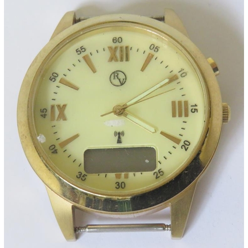 857 - Roberto Vecci Radio Controlled Stainless Steel Gilt Cased Wristwatch, Roman numerals, outer Arabic m... 