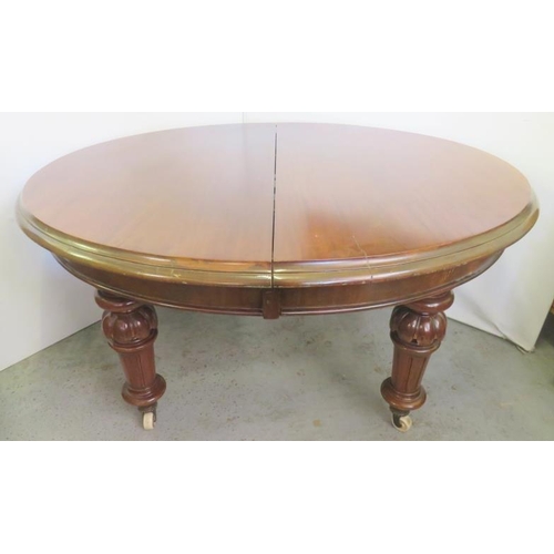 35 - Victorian Mahogany Wind Out Dining Table approx. 145cm + extension leaf of 51.5cm x 132cm W x 77cm H... 