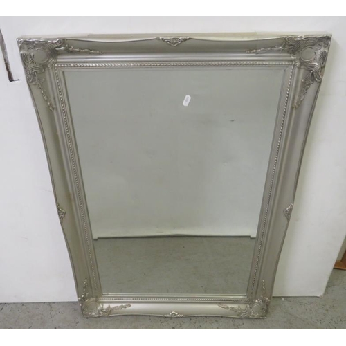 347 - Silver Tone/Coloured Bevel Glass Rectangular Wall Mirror approx. 64cm x 89cm (BACK WALL)