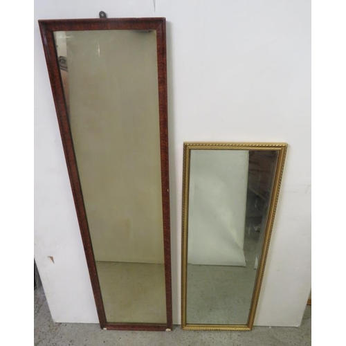 348 - Wood Effect Rectangular Hall Mirror approx. 35cm x 131cm & rectangular gilt framed bevelled glass Ha... 