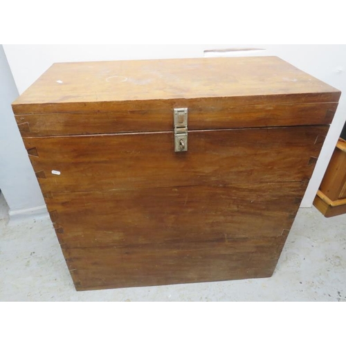 40 - Tall Military Style Chest with heavy iron lock & carrying handles approx. 45cm D x 91.5cm W x 90cm H... 