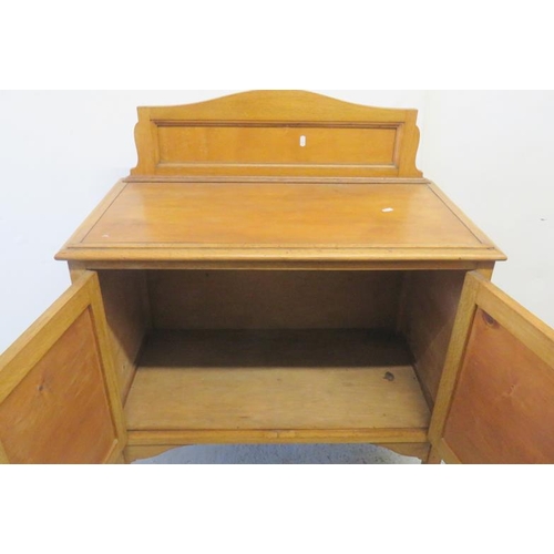 49 - Golden Oak 2 Door Wash Stand/Cupboard with small upstand to rear approx. 84cm x 45.5cm D x 78cm H + ... 