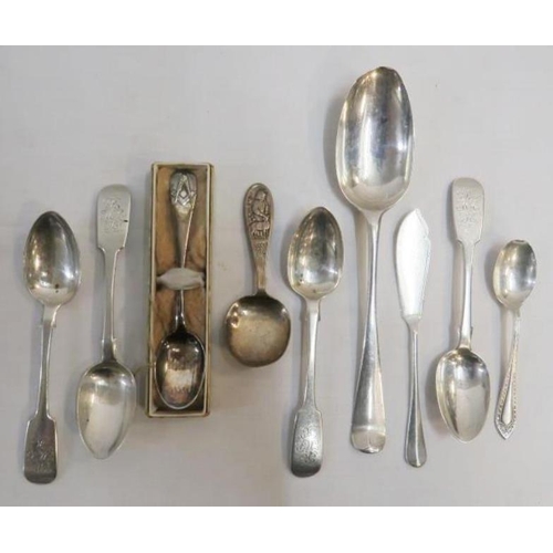 C18th Silver Old English Pattern Spoon, 4 C19th Silver Fiddle Pattern ...