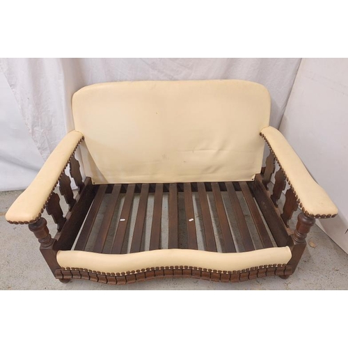 8 - Cream Leather Upholstered Sofa with cream upholstered cushions approx. 122cm W x 70cm D x 75cm back ... 