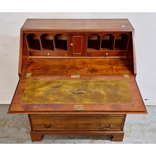 12 - Satin Walnut Bureau with shell motif inlay, green inset writing area with fitted nest & pigeon holes... 