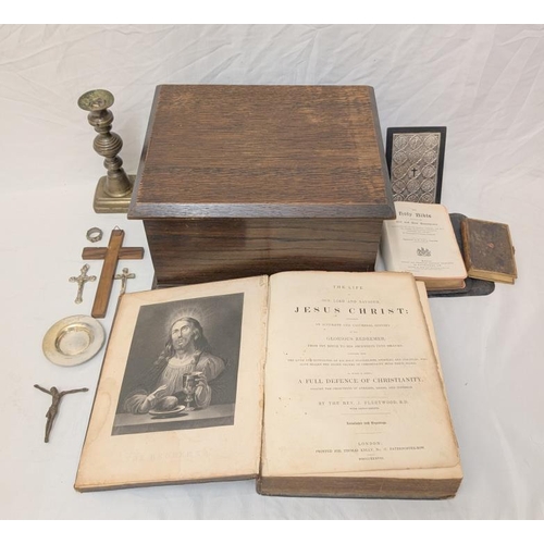 Wooden Priest Box with handles to sides incl. contents books The Life ...