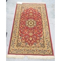 Libyan Wool Rug, with red & cream floral pattern, tasselled ends approx ...