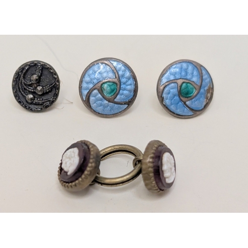Unusual Pair Miniature Buttons with white cameo portrait busts on red ...